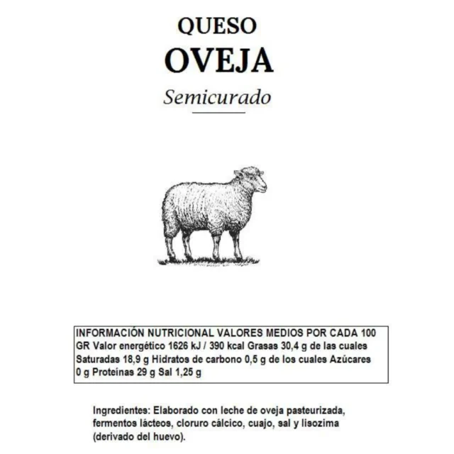 valores nutricionales del queso semicurado de oveja