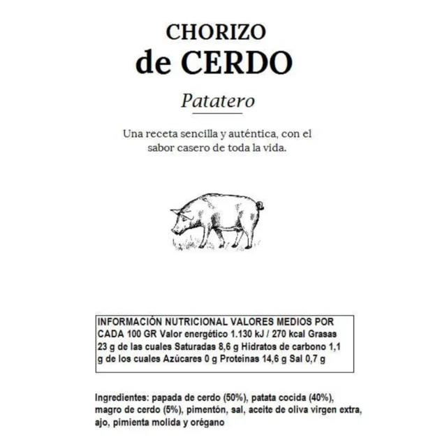 valores nuricionales del chorizo patatero