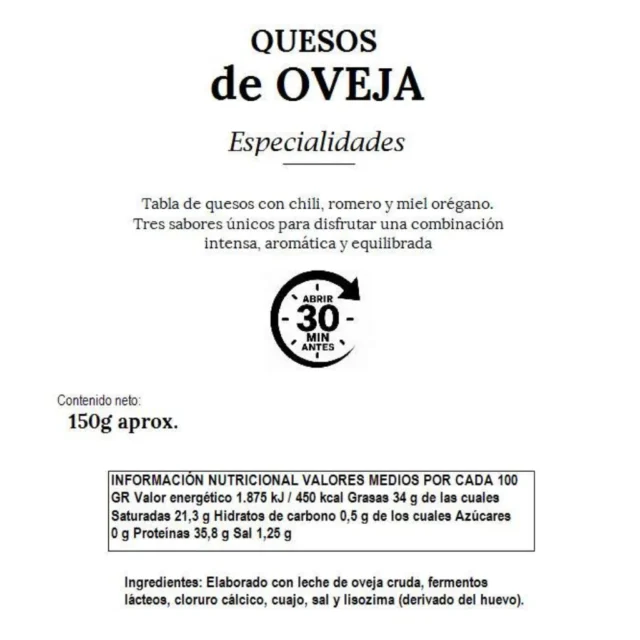 valores nutricionales de quesos de especialidad
